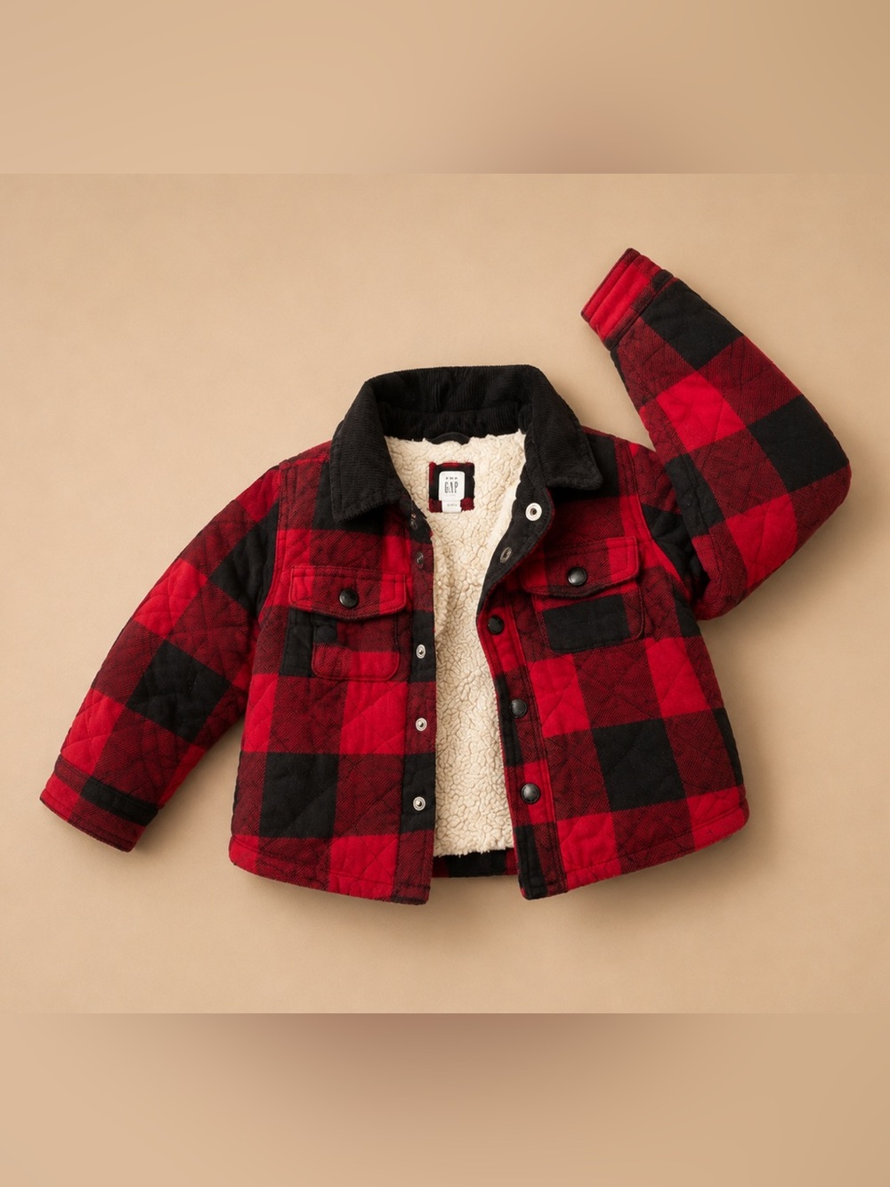 Baby Gap Sherpa Lined Buffalo Plaid Jacket Red Black Toddler 12-18 months